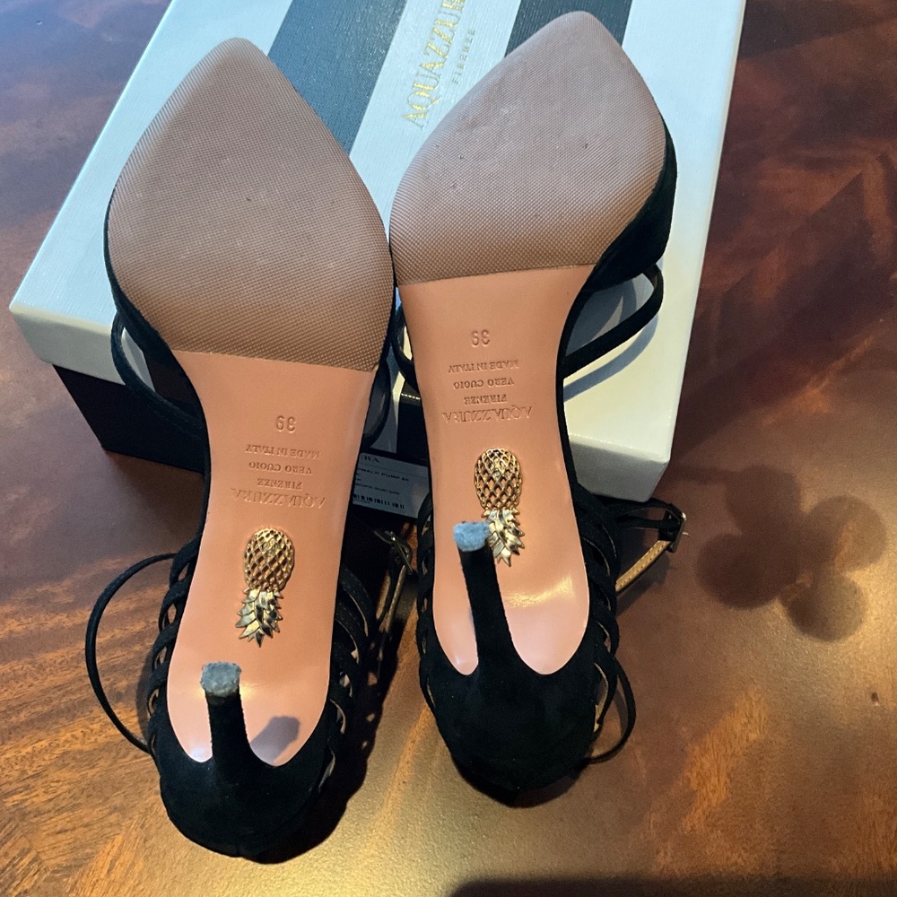 Aquazurra Black Suede Strappy Heel, Size 39 - Picture 5 of 9